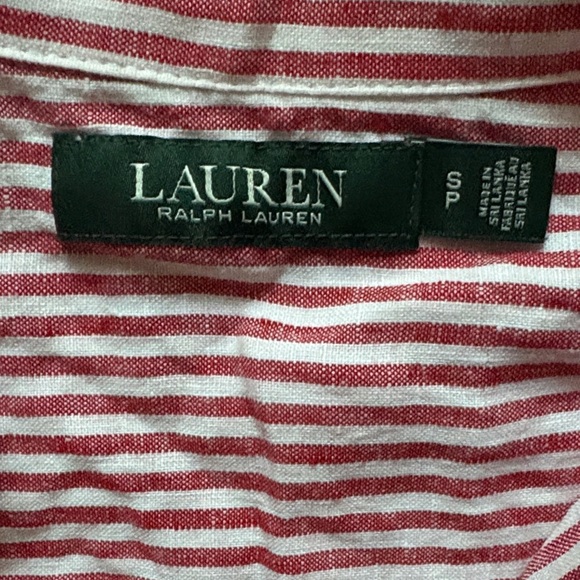 Lauren Ralph Lauren Red and White Striped Linen Button Down Shirt - Picture 2 of 3